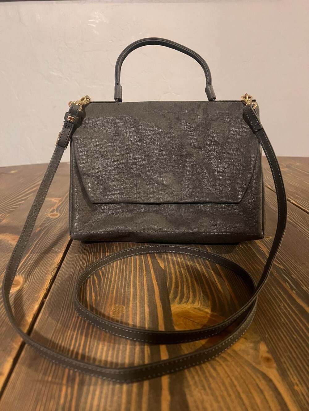 Uashmama Made In Italy Gray Washable Paper Crossbody Handbag